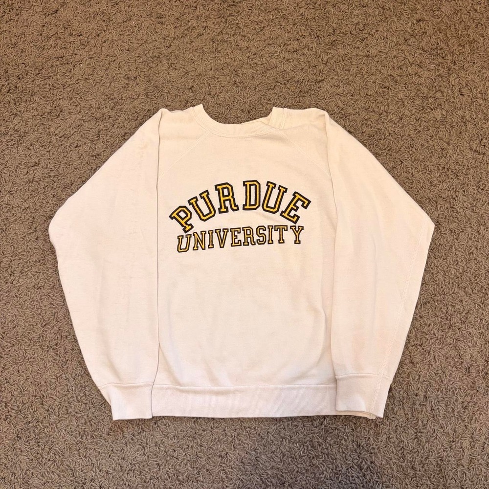 Vintage 80s Purdue University Crewneck Sweatshirt Cream Big 10 Raglan Mens XS